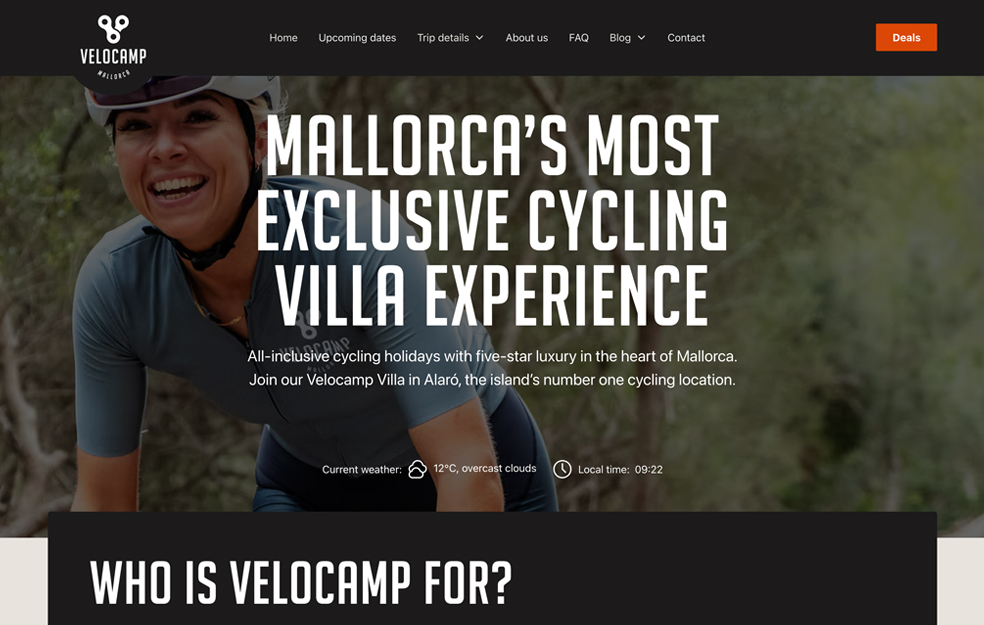 Velocamp Mallorca home page cover image