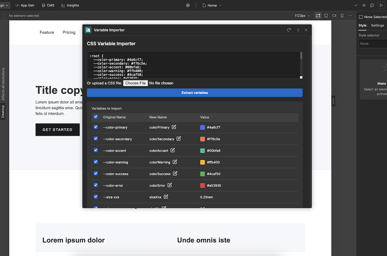 Review the CSS variables before importing