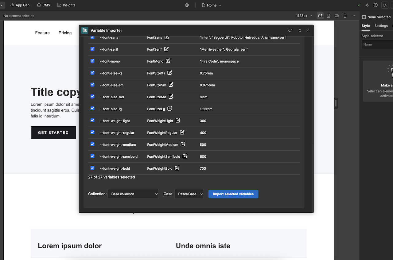 Choose a variable collection