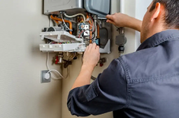 Licensed gas fitter in Yeppoon repairing a gas hot water system during installation