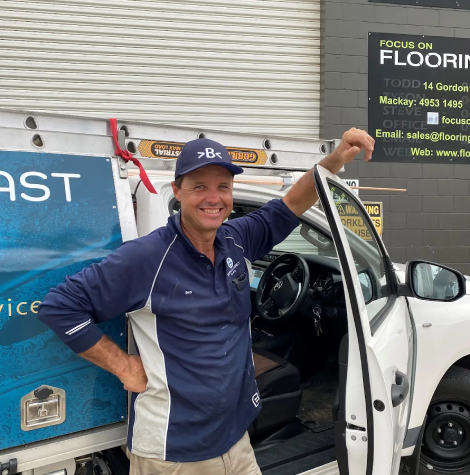 Licensed gas fitter from Tropical Coast Plumbing beside a service vehicle, providing expert gas maintenance and repairs in Yeppoon and Rockhampton.