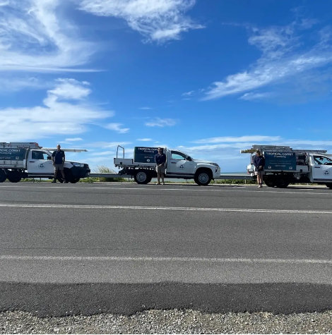 Tropical Coast Plumbing vehicles in Townsville ready to provide trenchless pipe relining and blocked drain repairs across North Queensland.