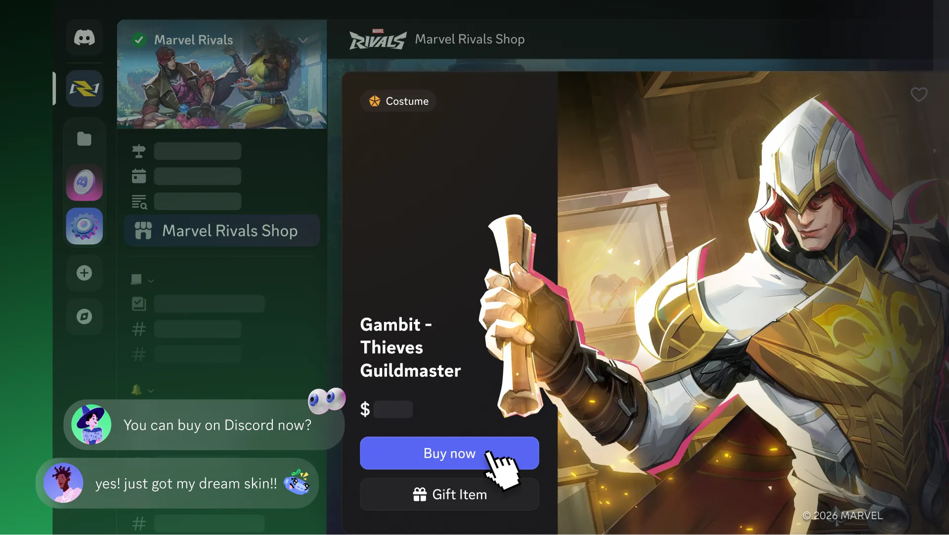 Marvel Rivals Shop within Discord, showing Discord Social Commerce in action.