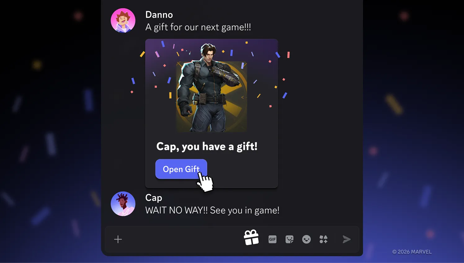 Discord chat window showing one player gifting an item to another player. 