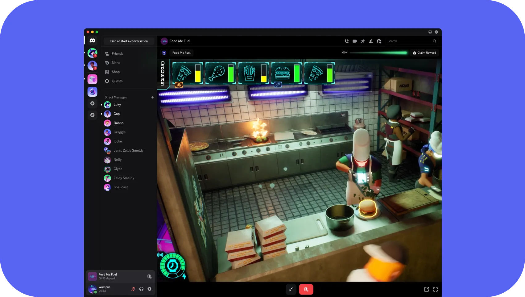 Discord Missions interface showing an interactive mini-game ad in the corner