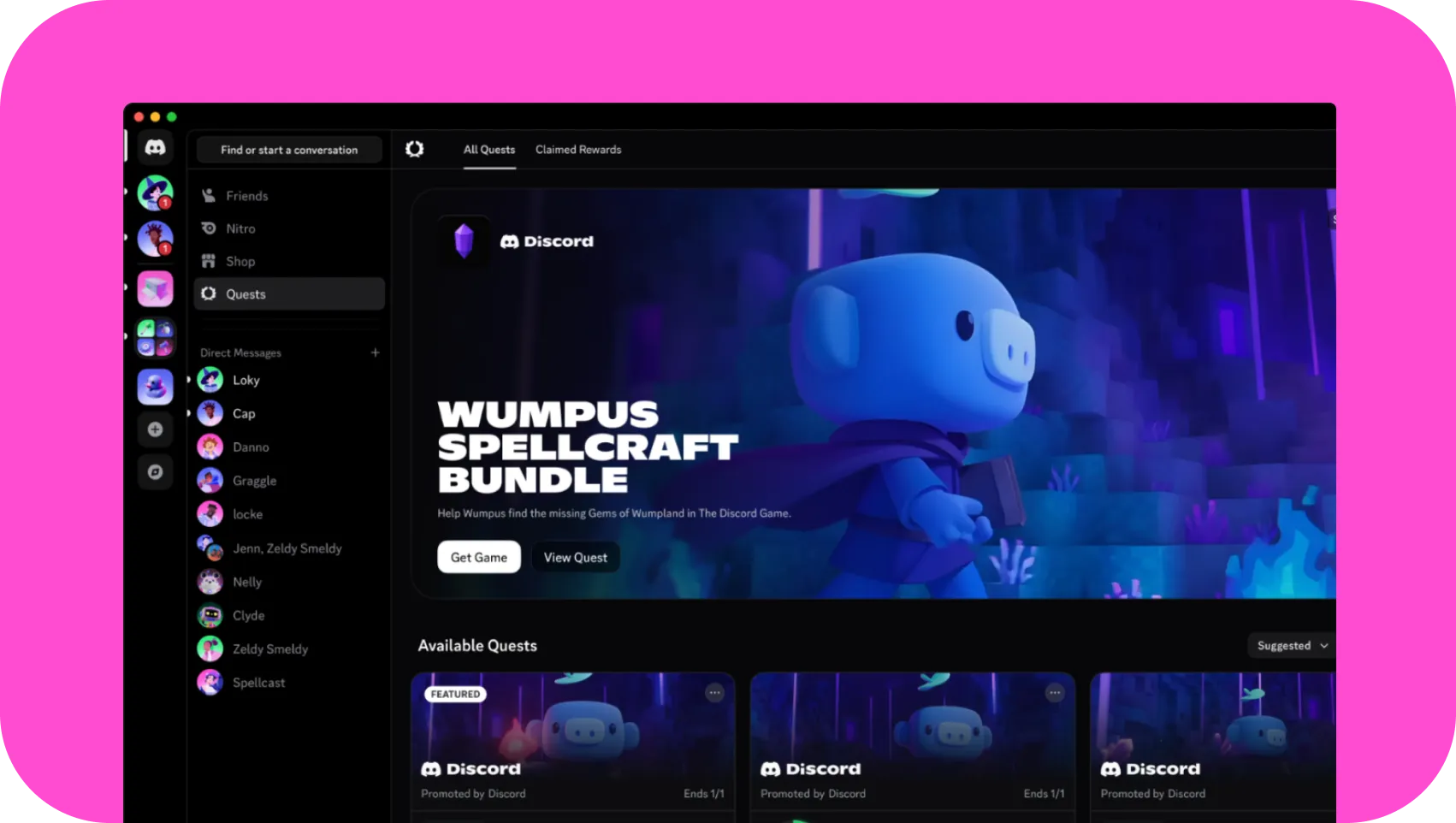 Discord Hero ad unit displaying a large animated Wumpus Spellcraft Bundle banner