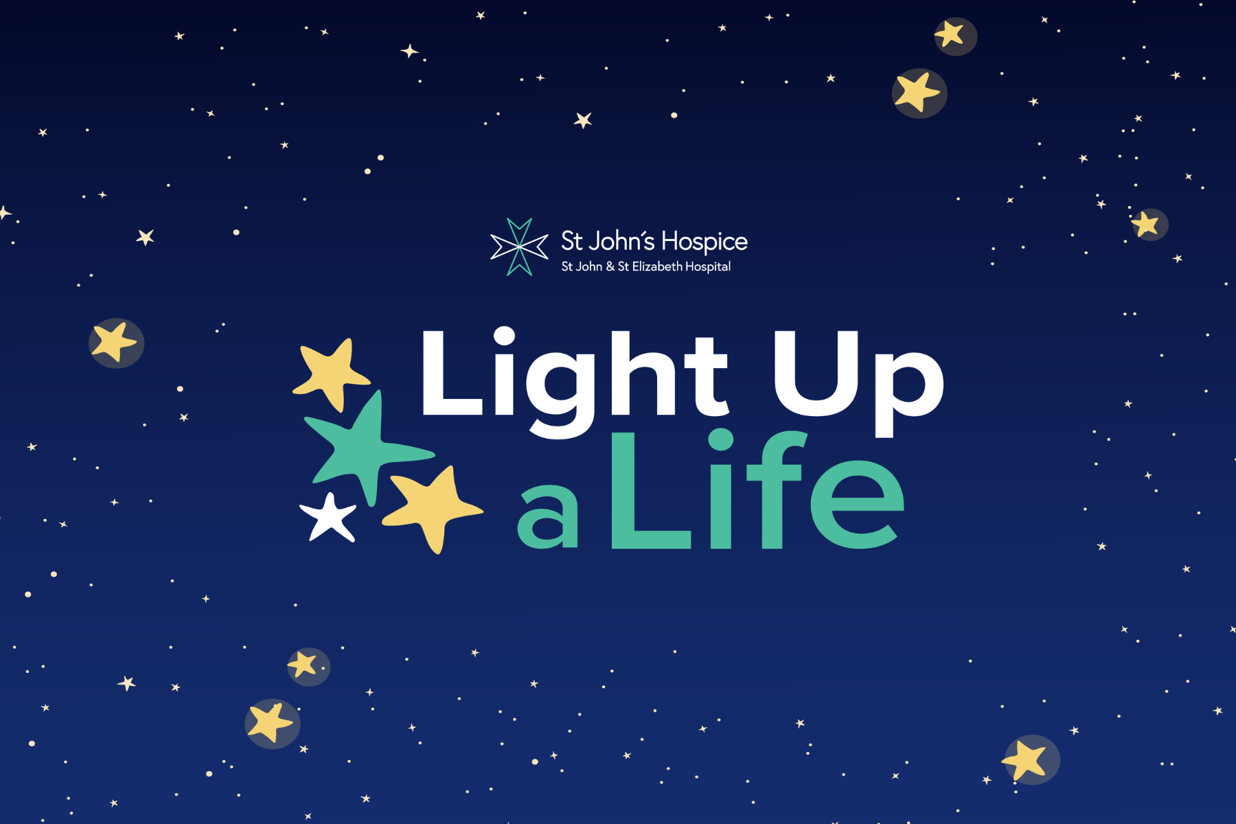 Blue starry background with the words light up a life.