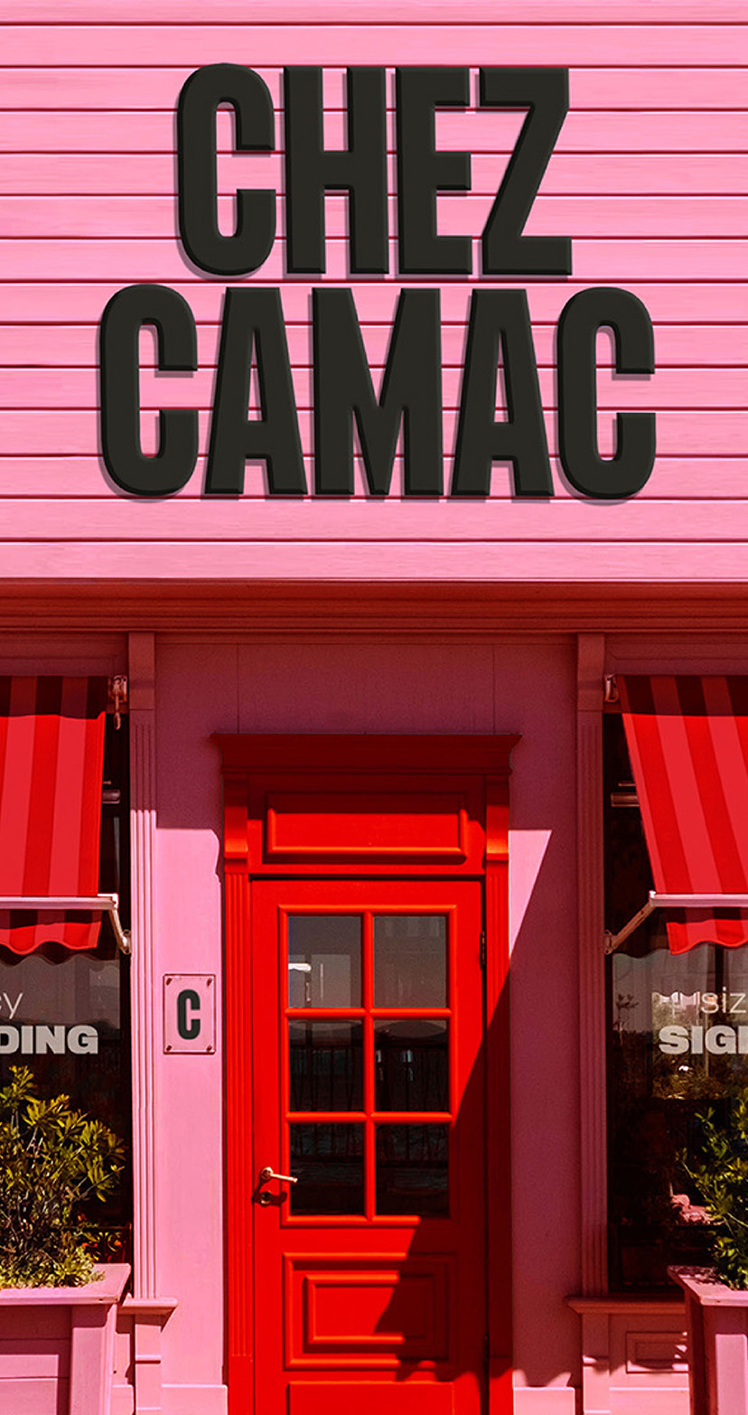 Mockup of Chez Camac restaurant signage.
