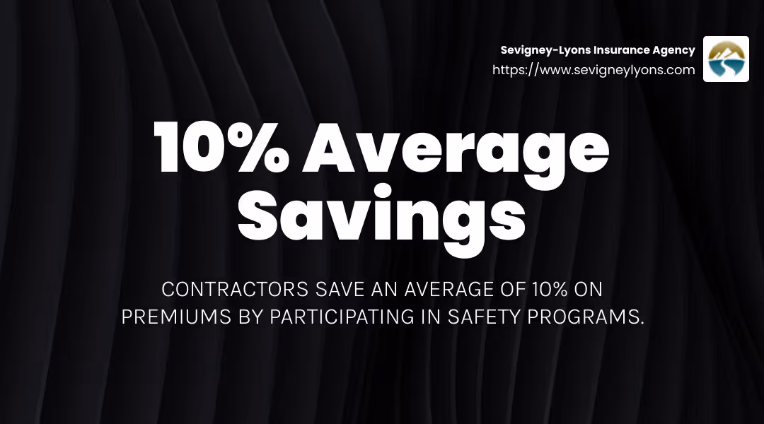 Statistic: Contractors save an average of 10% on premiums by participating in safety programs. - commercial auto insurance for contractors infographic simple-stat-landscape-dark