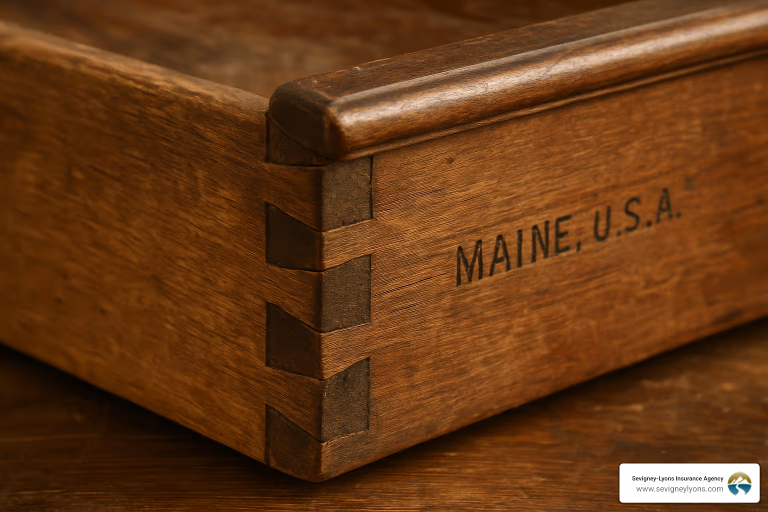 dovetail joinery detail in antique Maine furniture - antique furniture insurance