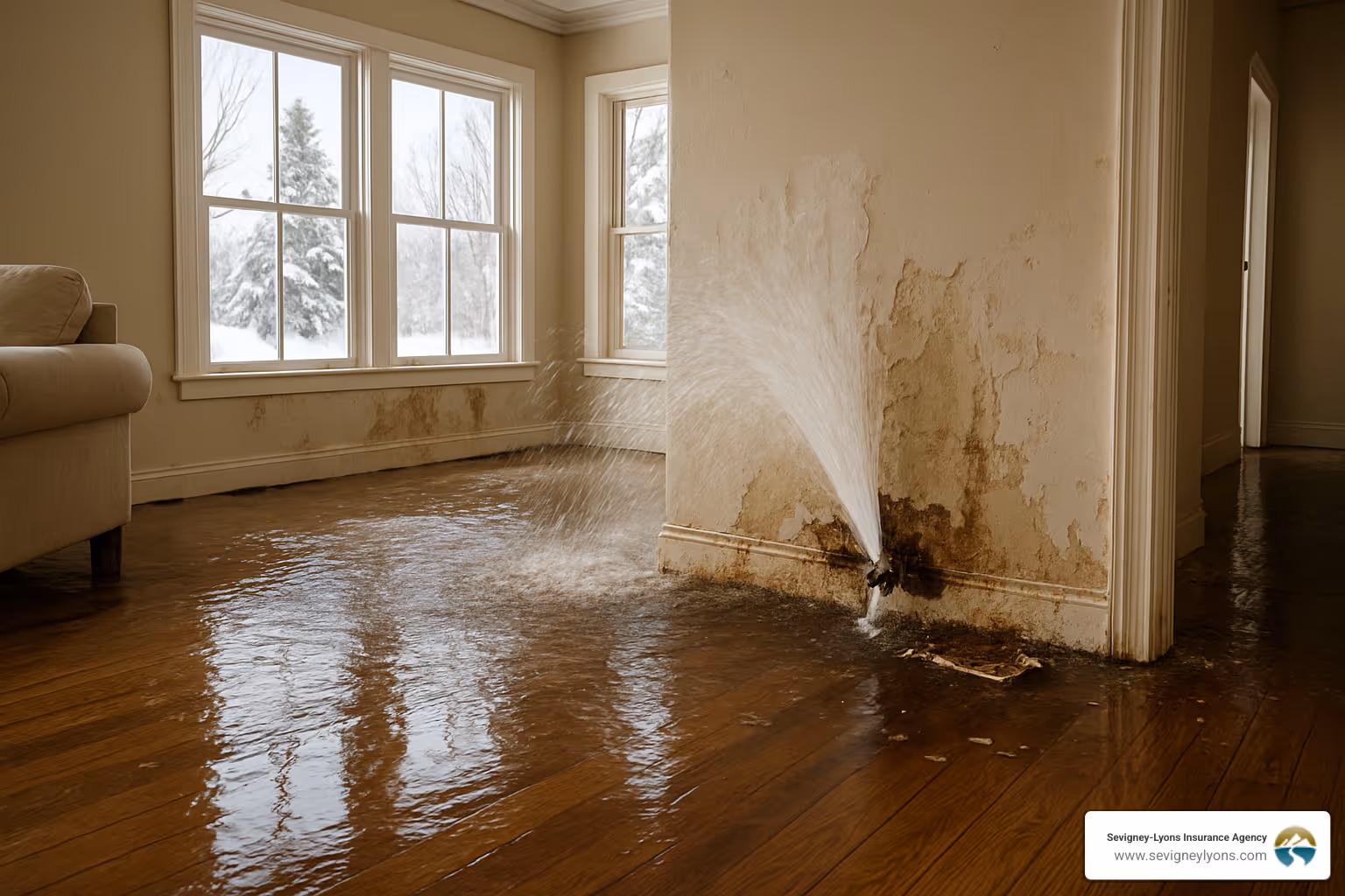 burst pipe damage in Maine home - household insurance