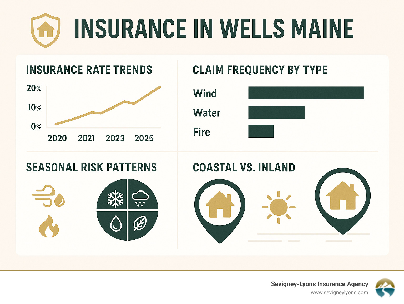 Statistical infographic showing Wells Maine insurance rate trends, claim frequency by type, and seasonal risk patterns with comparative data for coastal versus inland properties - Insurance Wells Maine infographic Statistical infographic showing Wells Maine insurance rate trends, claim frequency by type, and seasonal risk patterns with comparative data for coastal versus inland properties - Insurance Wells Maine infographic