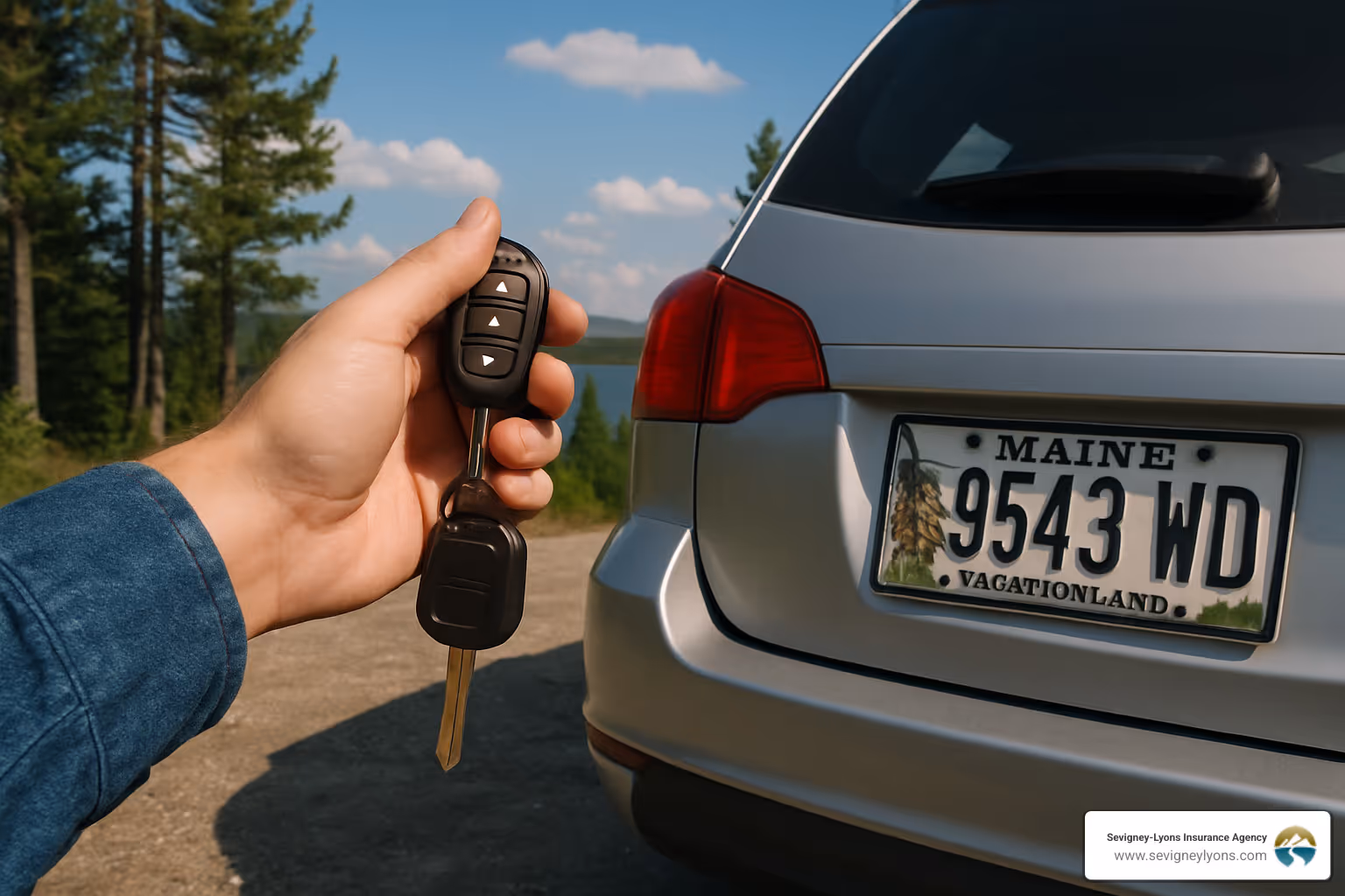 hands holding keys near the back of a car - auto insurance maine concept