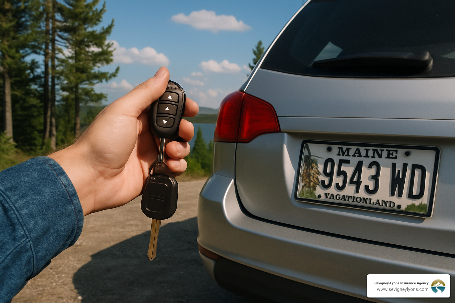 hands holding keys near the back of a car - auto insurance maine concept