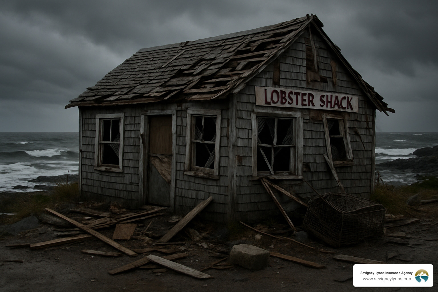 storm-damaged lobster shack Ogunquit - business property insurance Maine storm-damaged lobster shack Ogunquit - business property insurance Maine