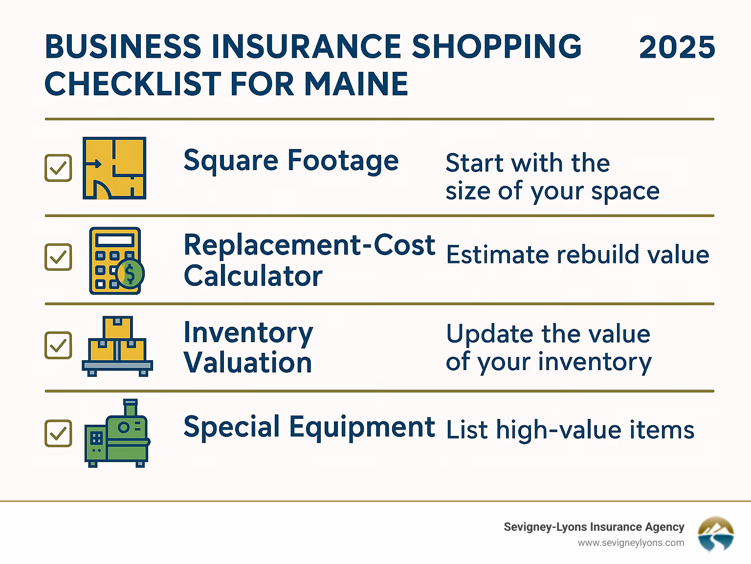 Infographic: Business insurance shopping checklist for Maine - business property insurance Maine infographic 
