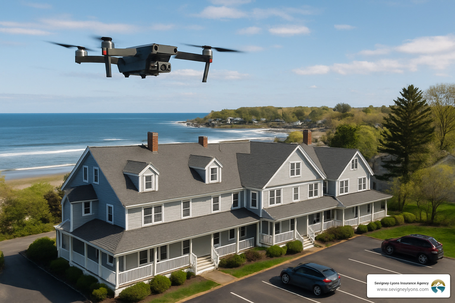 drone roof survey over Ogunquit property - Home insurance for multi-family homes drone roof survey over Ogunquit property - Home insurance for multi-family homes