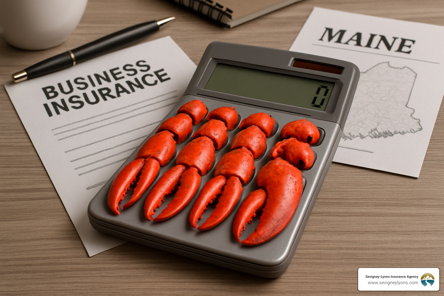 Calculator with lobster claws—illustrating the unique flavor of Maine business insurance costs - liability insurance for startups