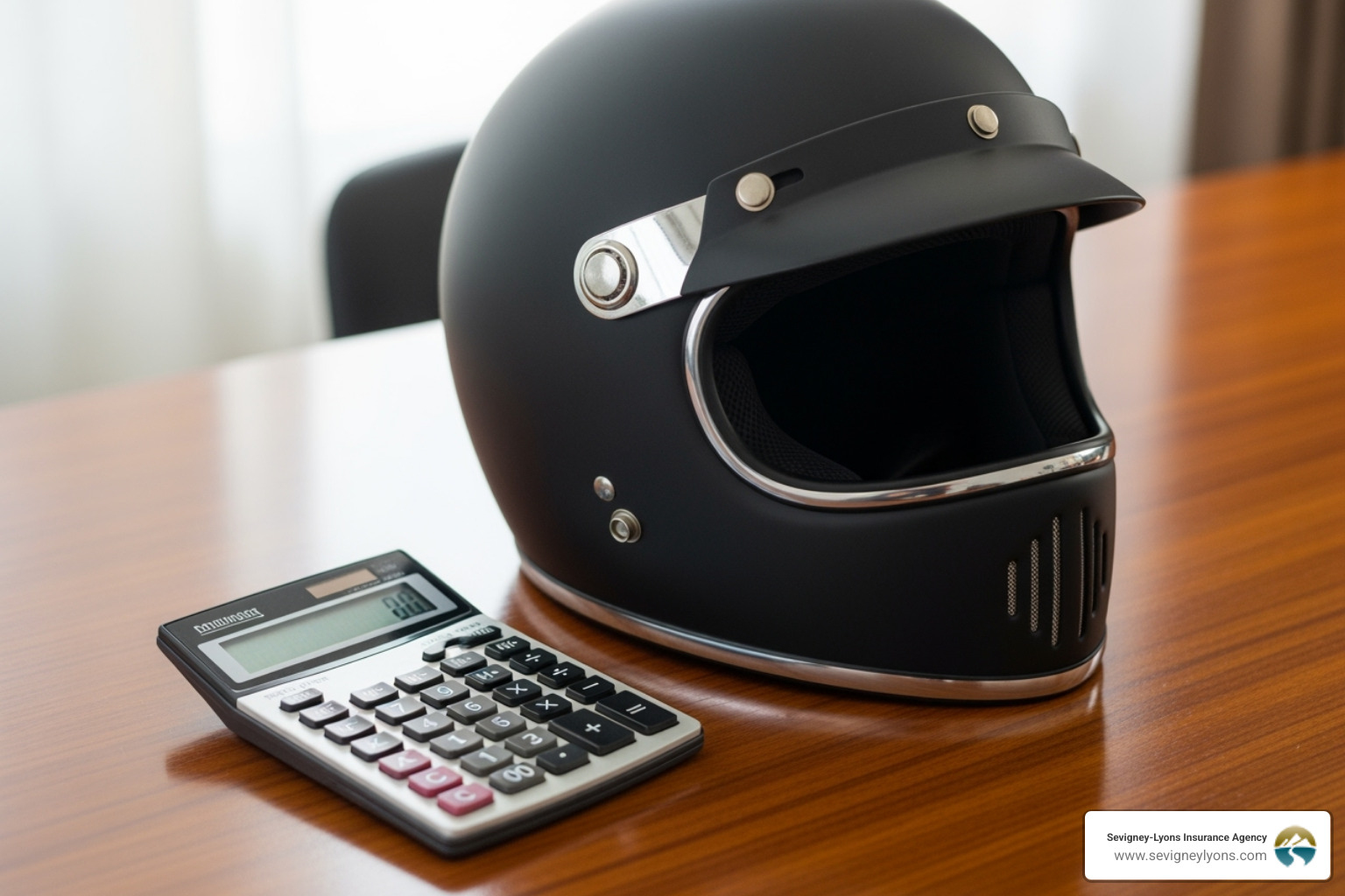 calculator next to a motorcycle helmet on a desk - motorcycle insurance quote calculator next to a motorcycle helmet on a desk - motorcycle insurance quote