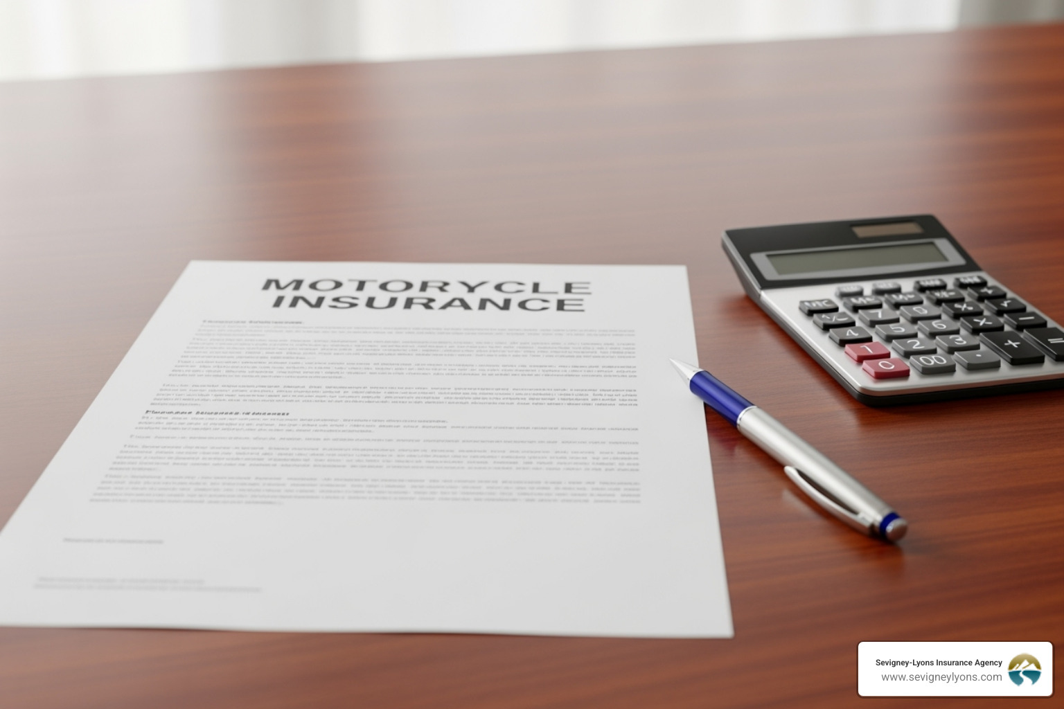 Motorcycle insurance document with a pen and calculator - 1 day bike insurance cover Motorcycle insurance document with a pen and calculator - 1 day bike insurance cover