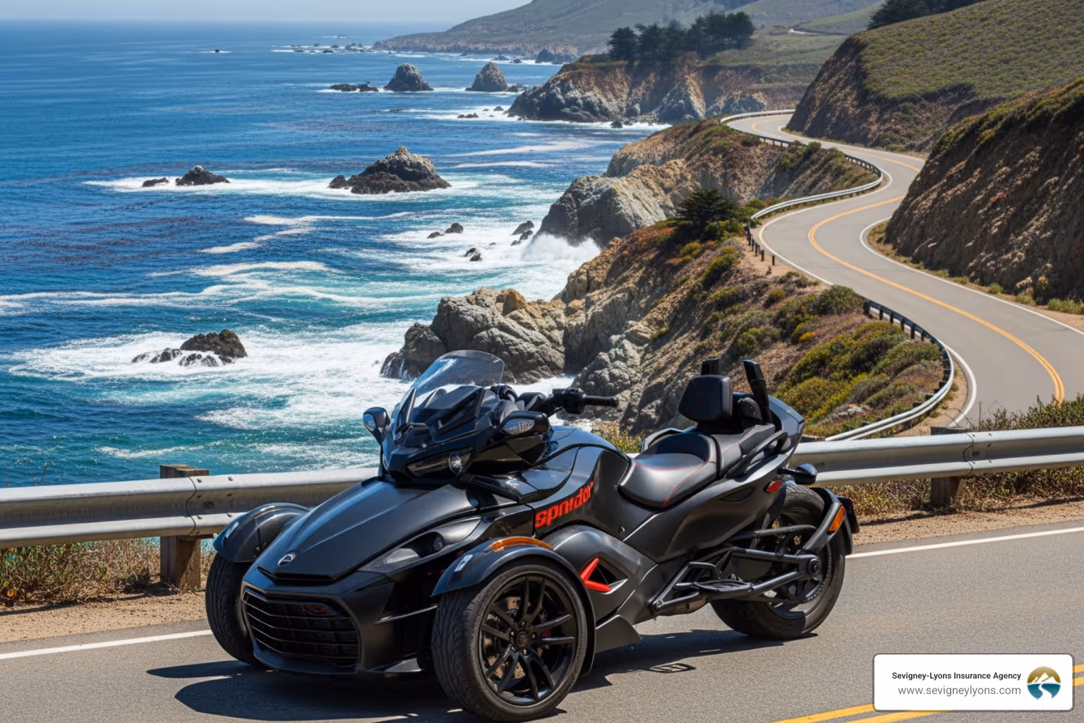 can am spyder on ocean road in maine