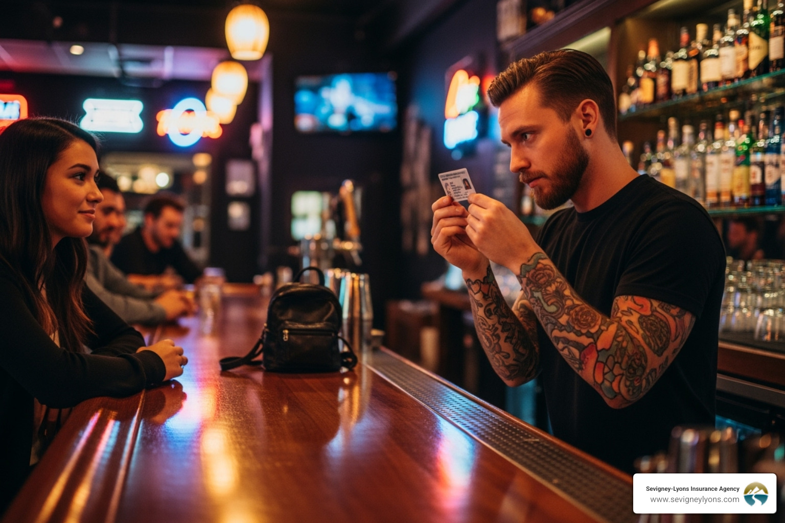 Image of a bartender checking an ID - dram shop insurance special event Image of a bartender checking an ID - dram shop insurance special event