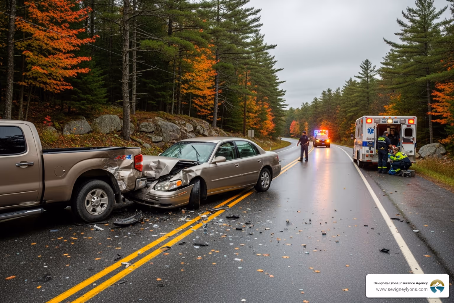 illustrating a car accident on a Maine road - Gap insurance for car loan