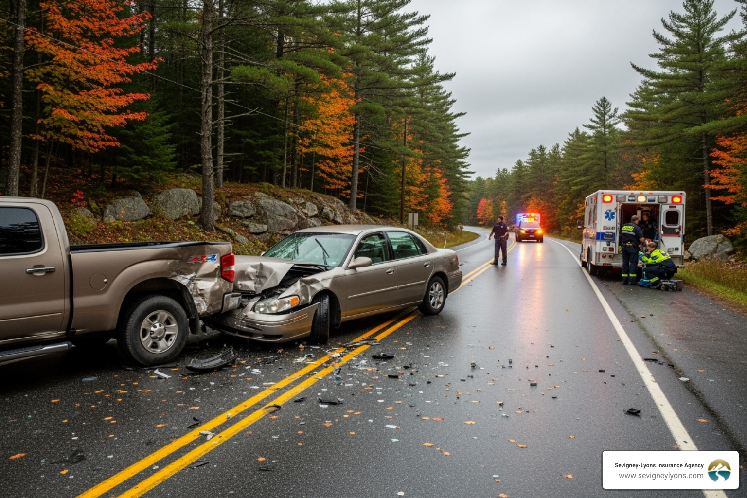 illustrating a car accident on a Maine road - Gap insurance for car loan illustrating a car accident on a Maine road - Gap insurance for car loan