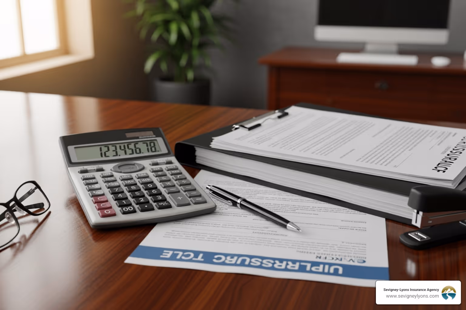 calculator and insurance documents - Business umbrella insurance