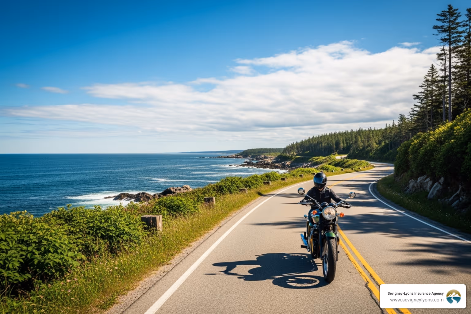 scenic coastal road in Maine with a classic motorcycle on it - Classic motorcycle insurance