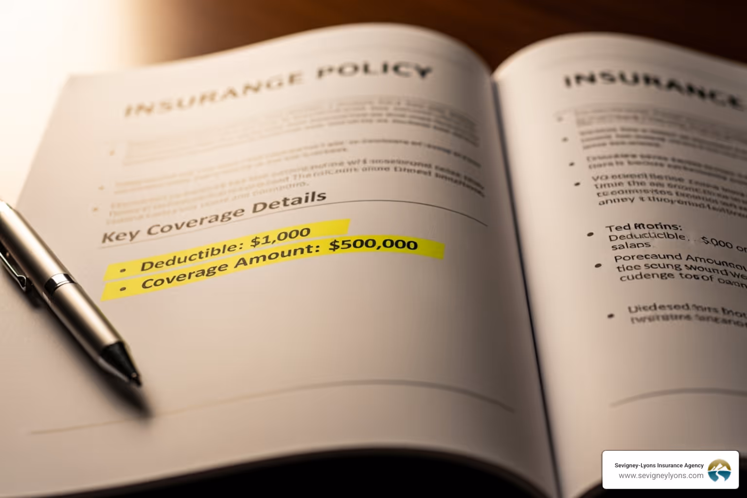 insurance policy document with key coverages highlighted - Commercial Auto Insurance Maine