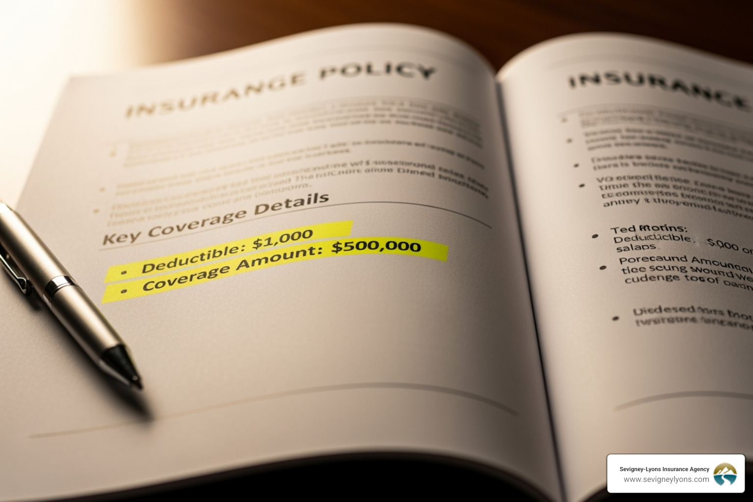 insurance policy document with key coverages highlighted - Commercial Auto Insurance Maine