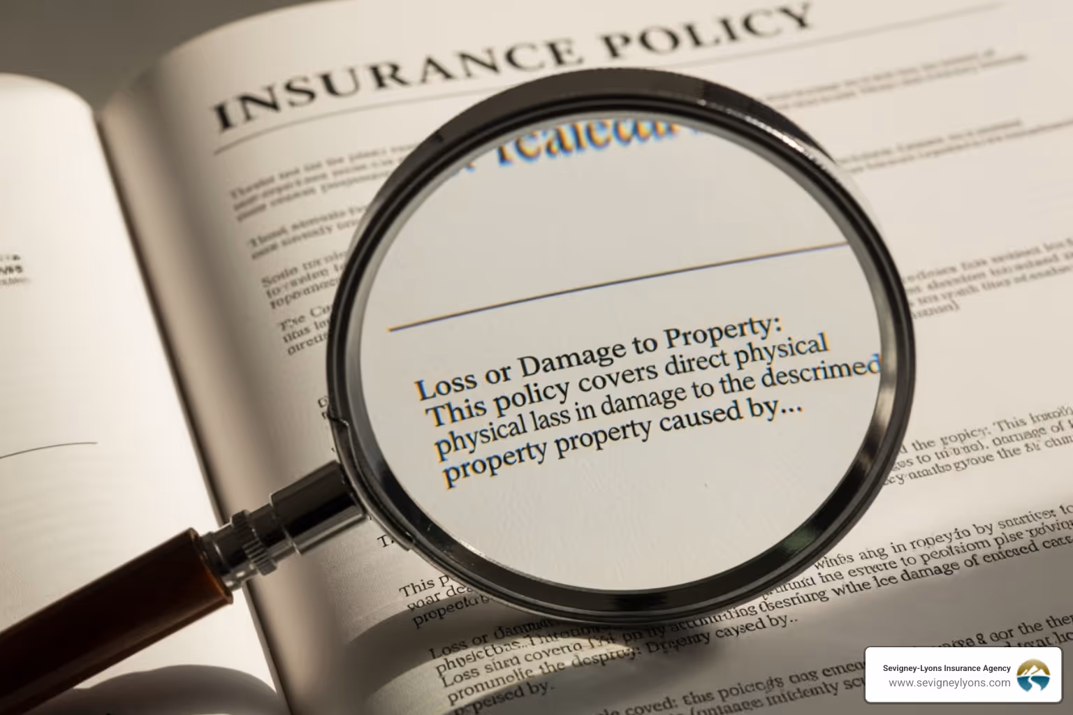 An insurance policy document with a magnifying glass over it, symbolizing the detailed review of coverage and costs - Insurance Kennebunk Maine