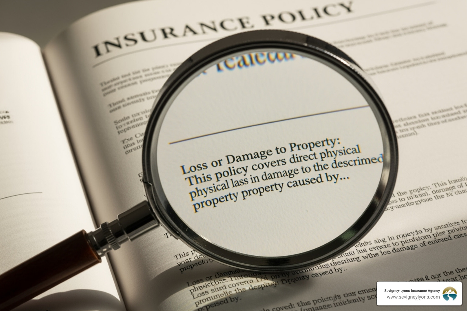 An insurance policy document with a magnifying glass over it, symbolizing the detailed review of coverage and costs - Insurance Kennebunk Maine