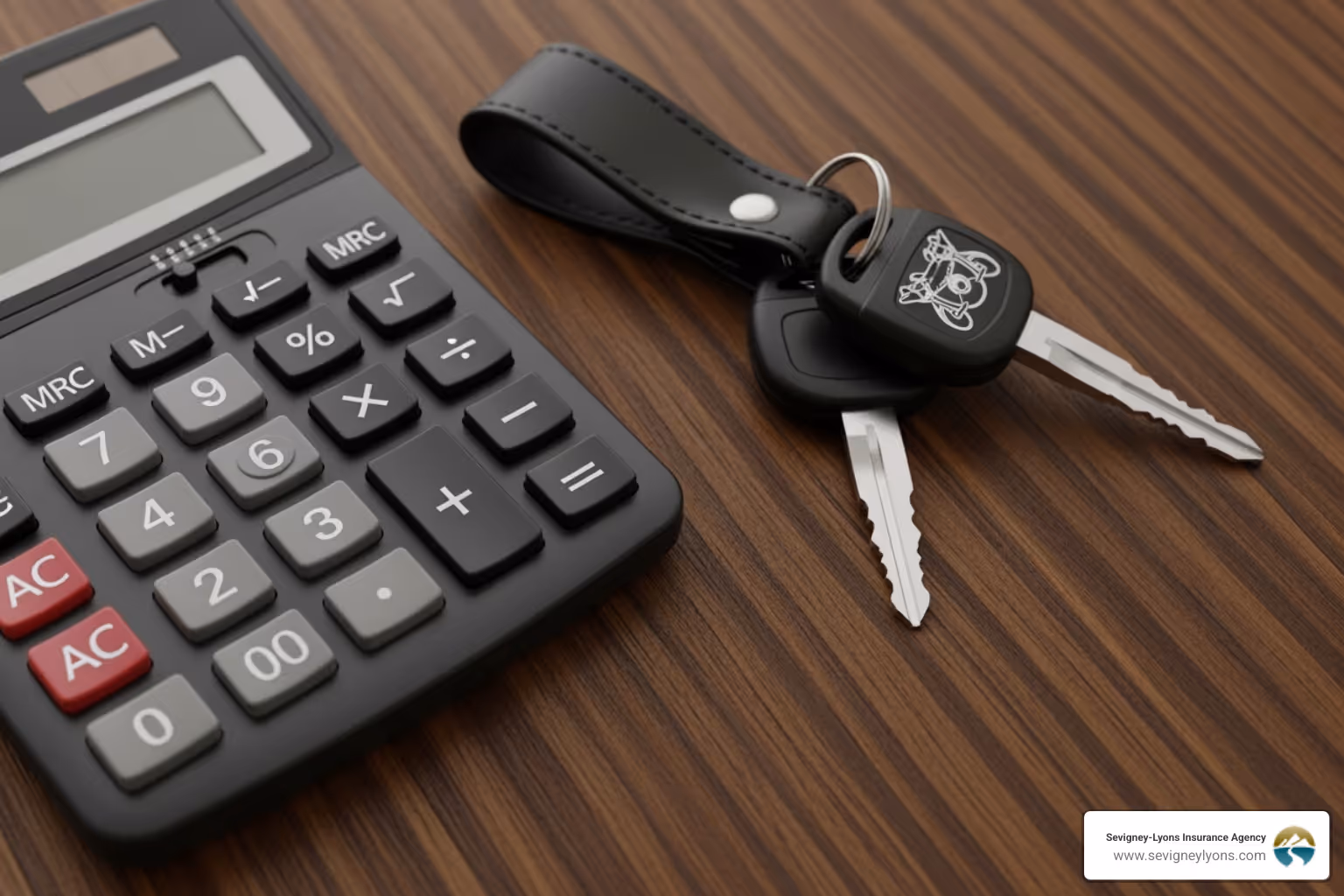a calculator and motorcycle keys on a table - motorcycle insurance maine