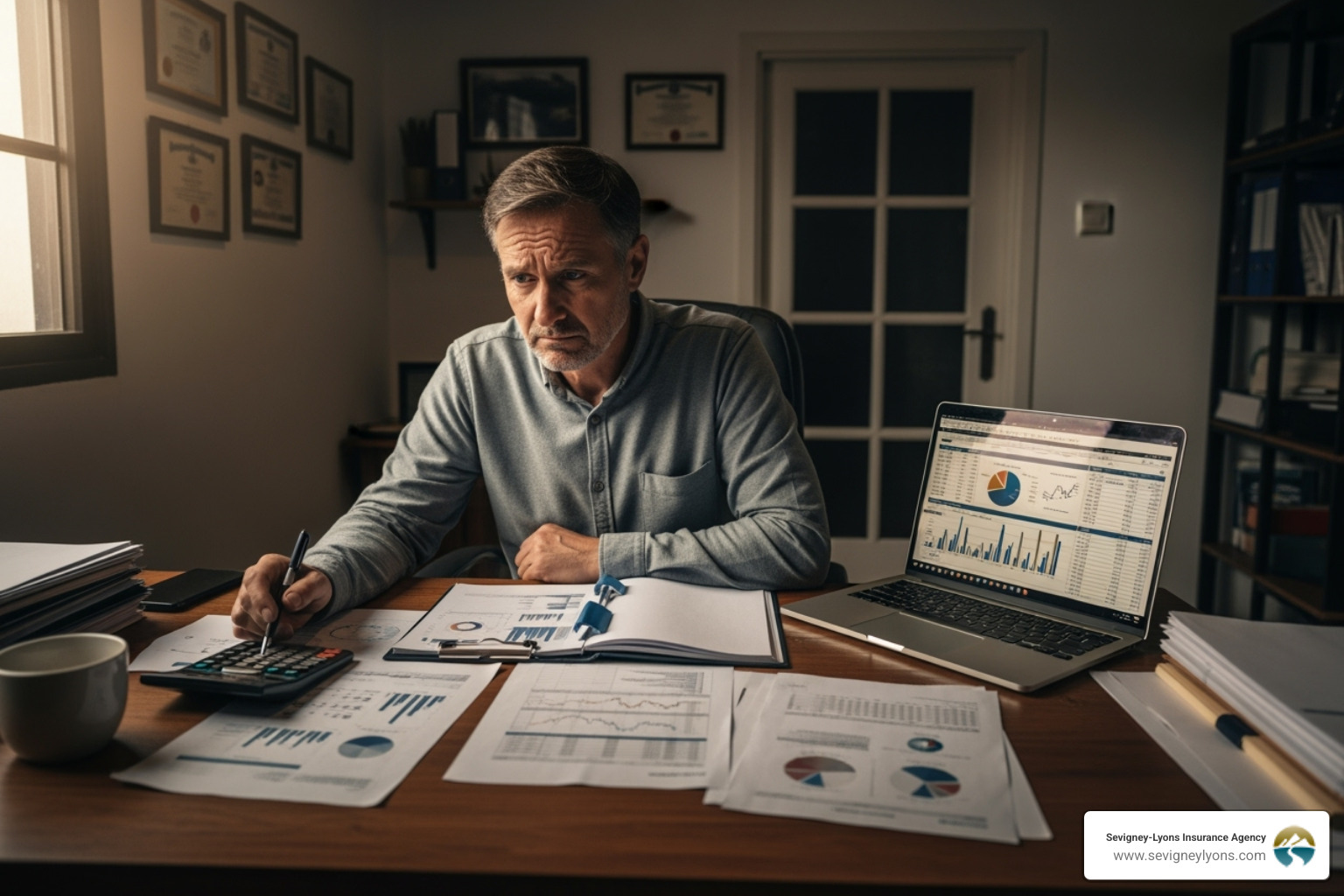 concerned small business owner reviewing finances - Business crime insurance