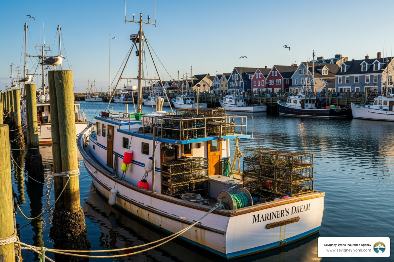 fishing boat docked in Biddeford - Boat insurance Maine