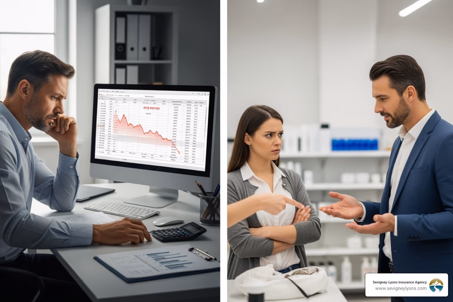 image illustrating the difference between a first-party and third-party loss scenario - Business crime insurance cost
