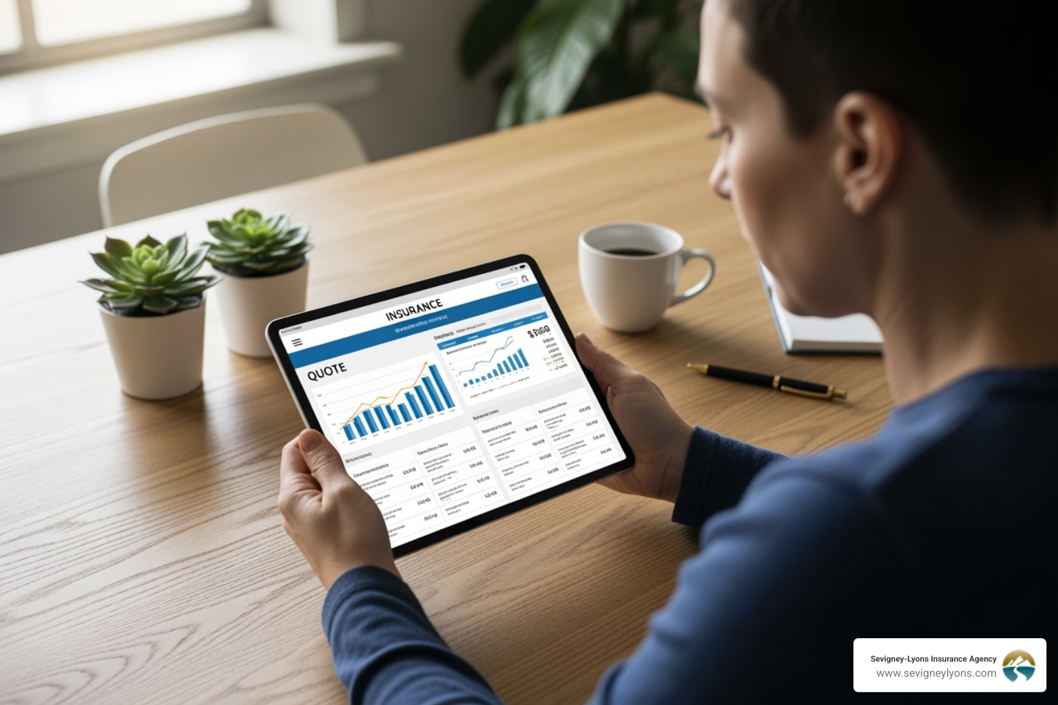 Person reviewing insurance quote on a tablet - courier motorbike insurance