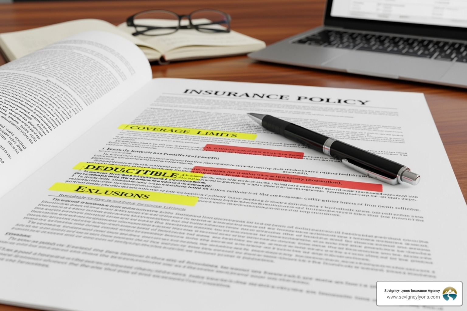 insurance policy document with highlighted sections - insurance deals for young drivers