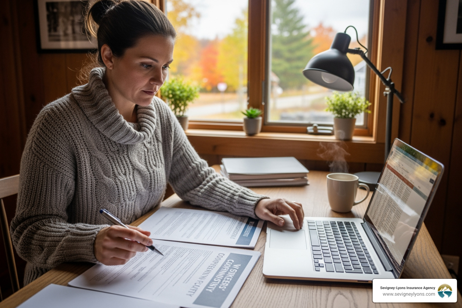 Portrait of a smiling professional woman with curly hair and glasses in a blazer - maine workers compensation insurance concept