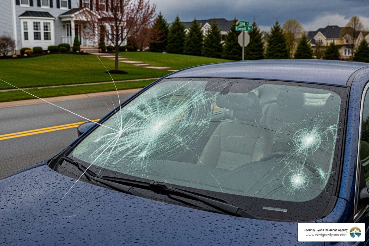 car with a cracked windshield from a hailstorm - Car insurance Maine car with a cracked windshield from a hailstorm - Car insurance Maine