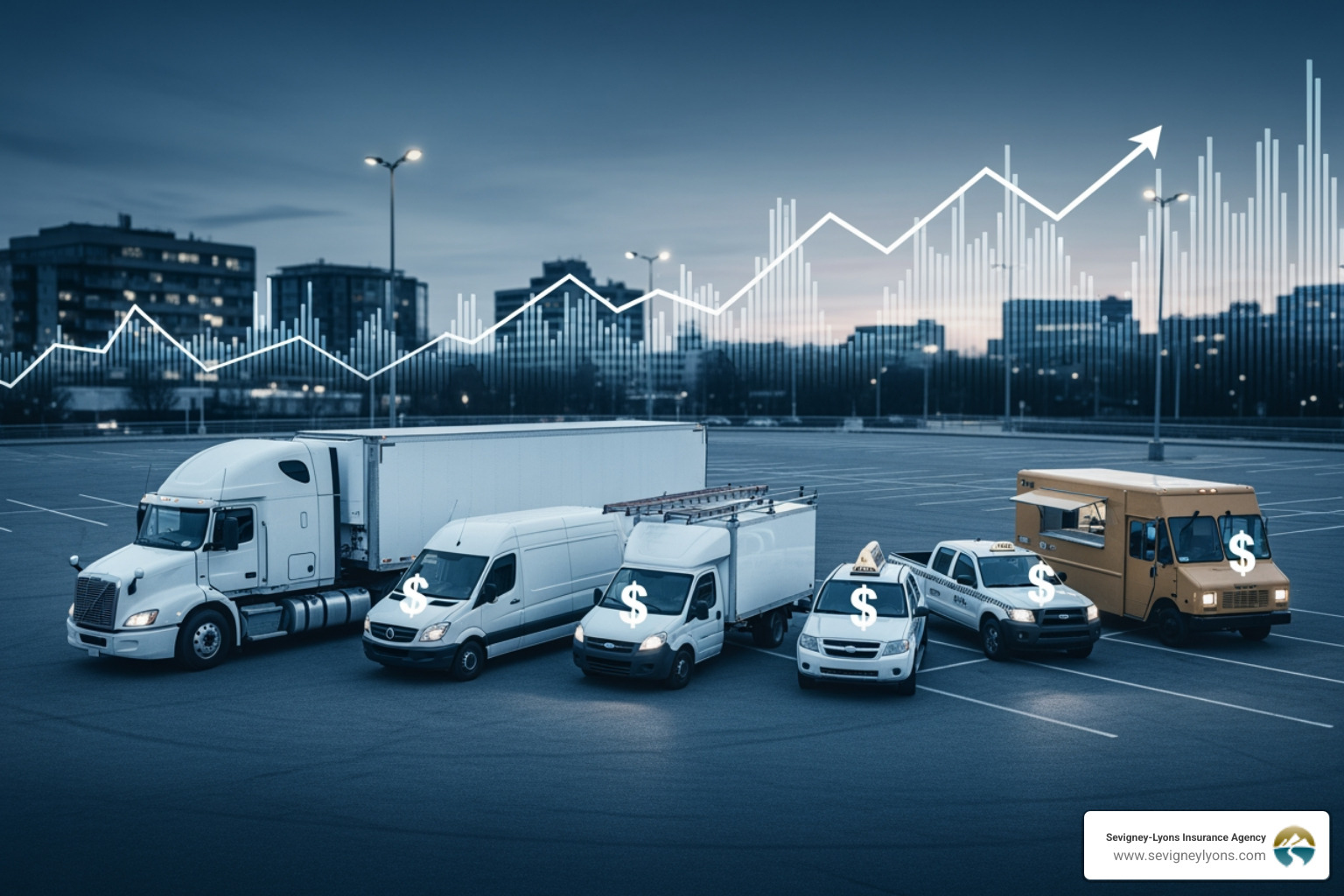 various factors like a map of Maine, a driver's license, and different types of work vehicles - Commercial auto insurance costs various factors like a map of Maine, a driver's license, and different types of work vehicles - Commercial auto insurance costs