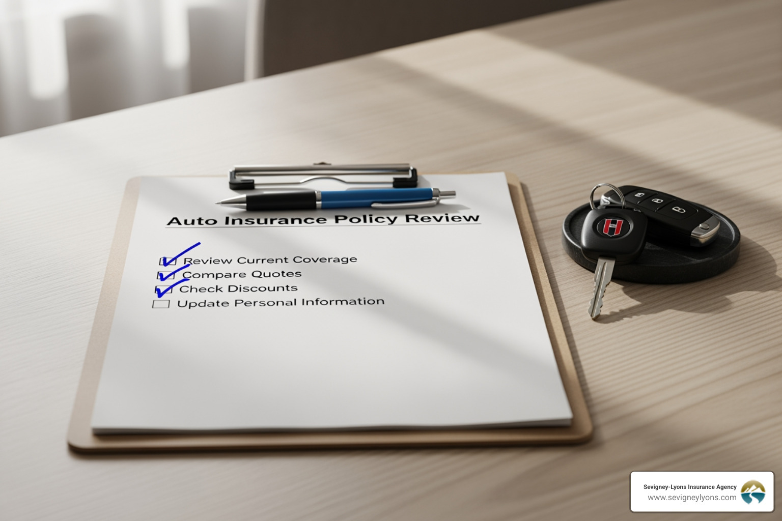 A checklist on a clipboard next to car keys, ready for an auto insurance policy review - Auto insurance policy review A checklist on a clipboard next to car keys, ready for an auto insurance policy review - Auto insurance policy review