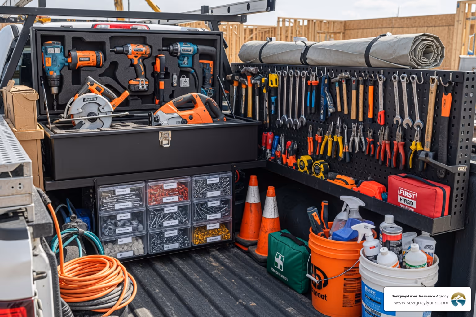 contractor tools in work truck - Tools Insurance for Contractors