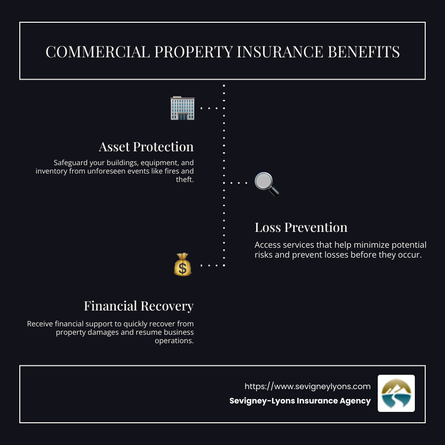 Commercial Property Insurance Coverage Guide - commercial property insurance infographic infographic-line-3-steps-dark