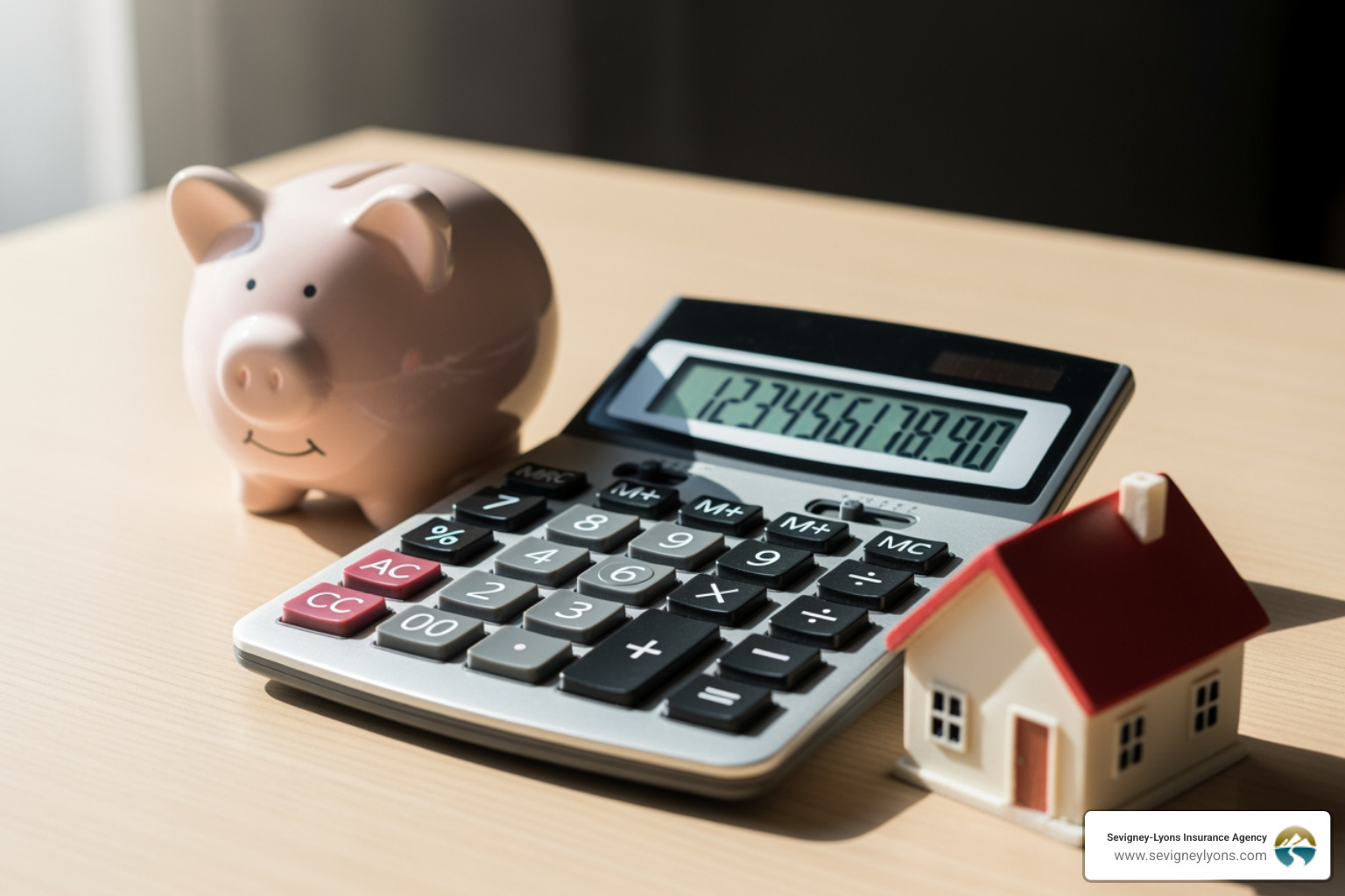 calculator and piggy bank with a house icon - Biddeford home insurance calculator and piggy bank with a house icon - Biddeford home insurance