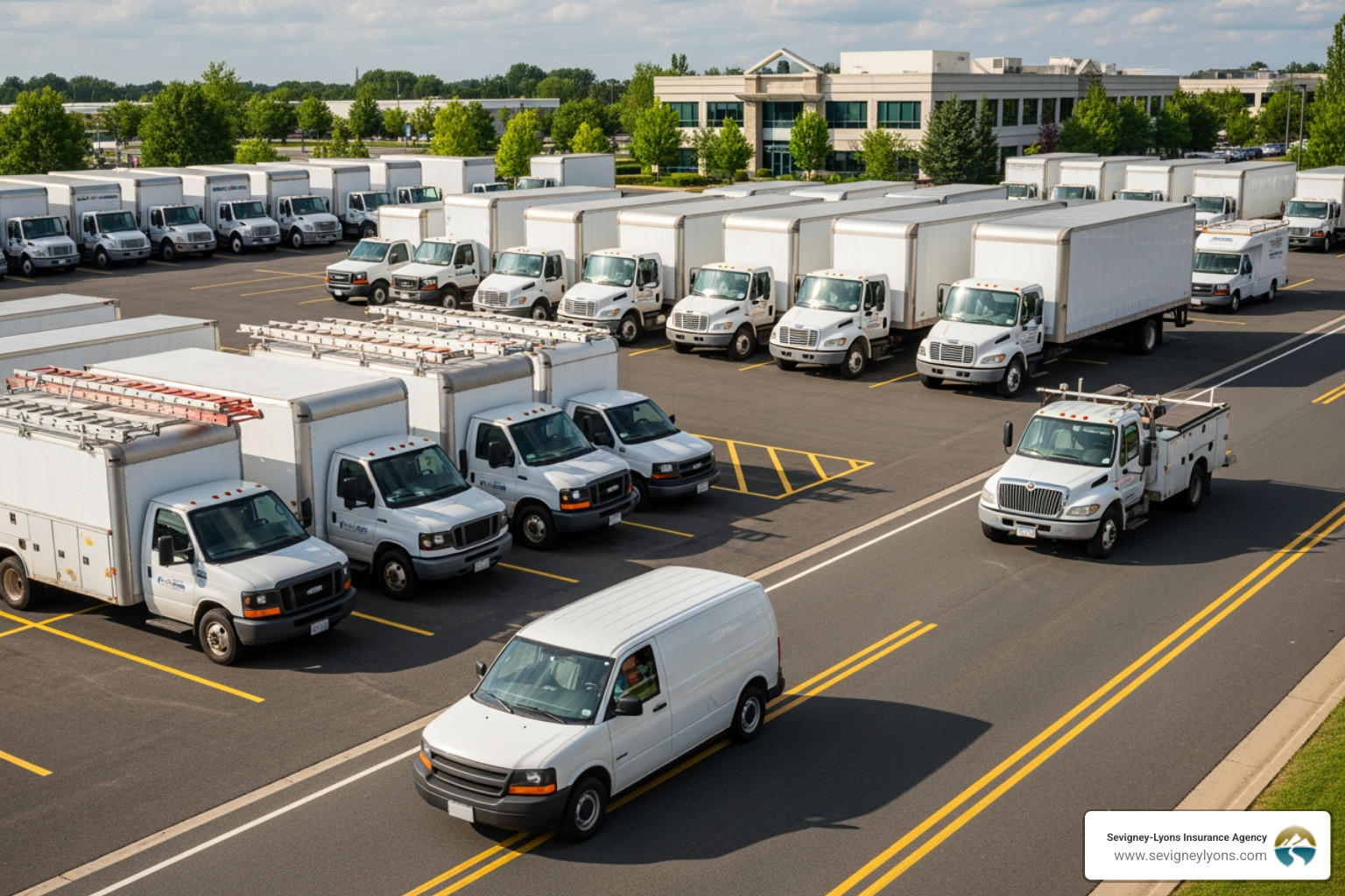 commercial vehicle fleet in parking lot - Commercial vehicle fleet insurance