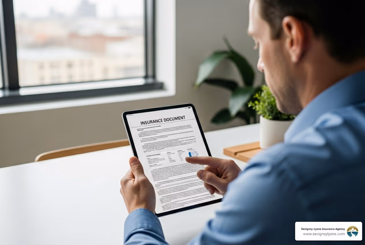 A person reviewing an insurance document on a tablet - Commercial vehicle fleet insurance A person reviewing an insurance document on a tablet - Commercial vehicle fleet insurance