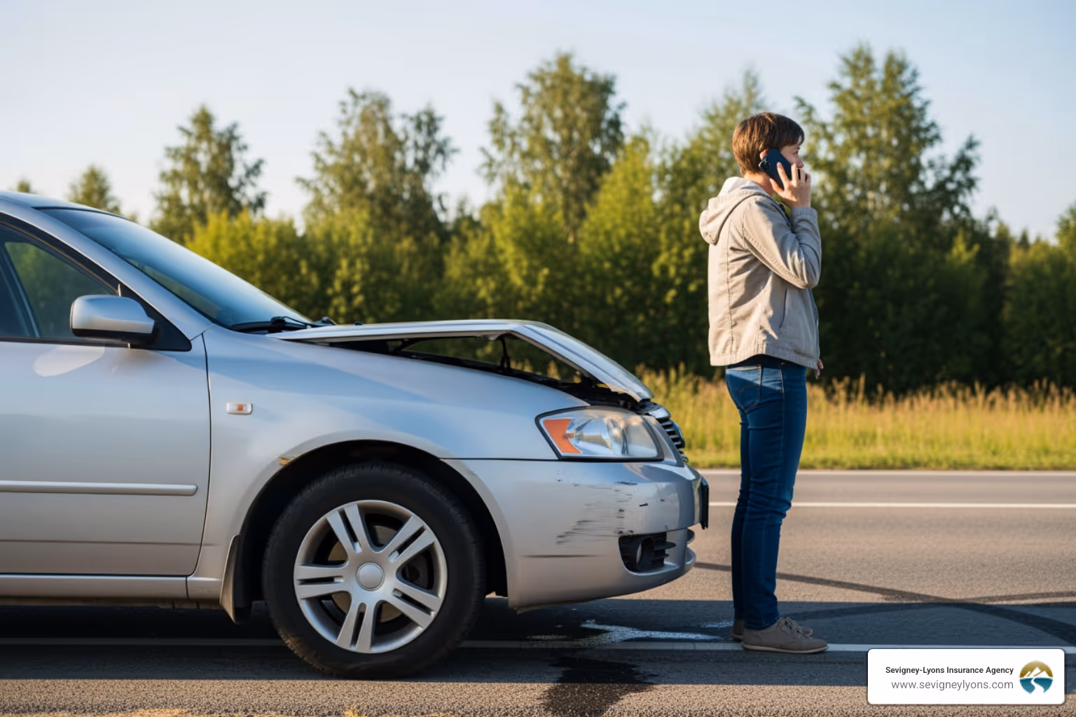 driver on the phone by the roadside after a minor accident - Auto Insurance Biddeford Maine